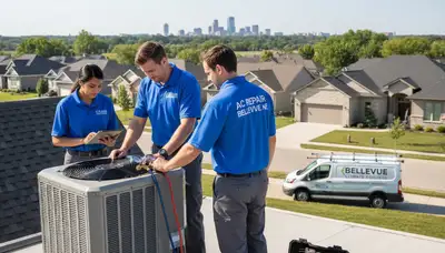 Professional AC repair technician servicing air conditioner unit in Omaha, NE