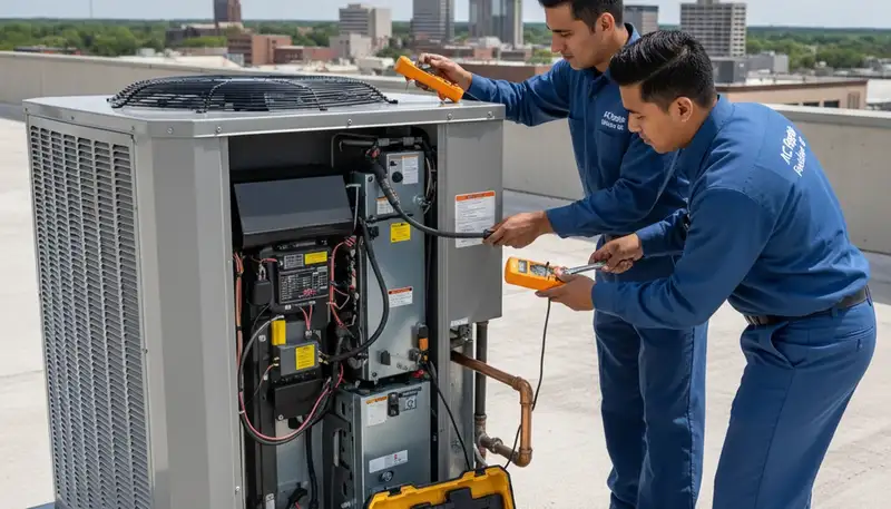 Professional AC repair technician servicing home cooling system in Omaha, NE