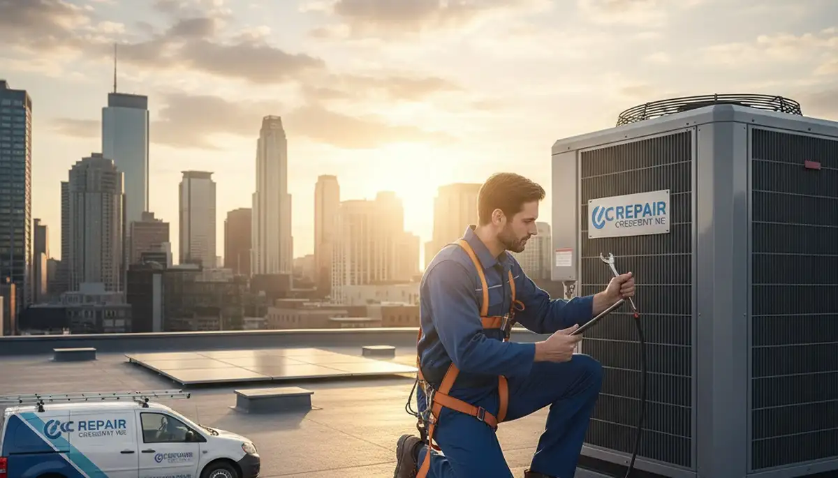 Professional AC repair technician servicing cooling unit in Omaha, NE