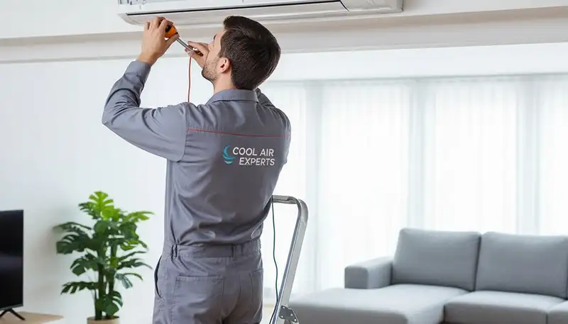 Technician providing professional AC repair service in Omaha, NE for residential cooling systems