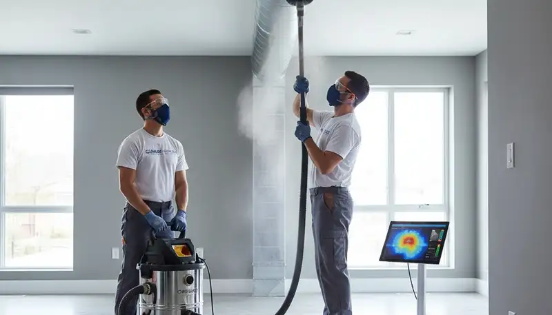 Technician cleaning air ducts for home HVAC system in Omaha, NE by Five Star Cooling