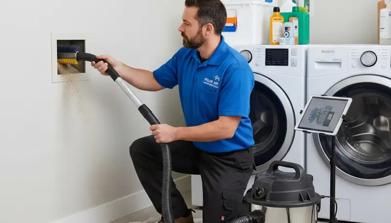 Technician performing professional dryer vent cleaning service in Omaha, NE for improved airflow