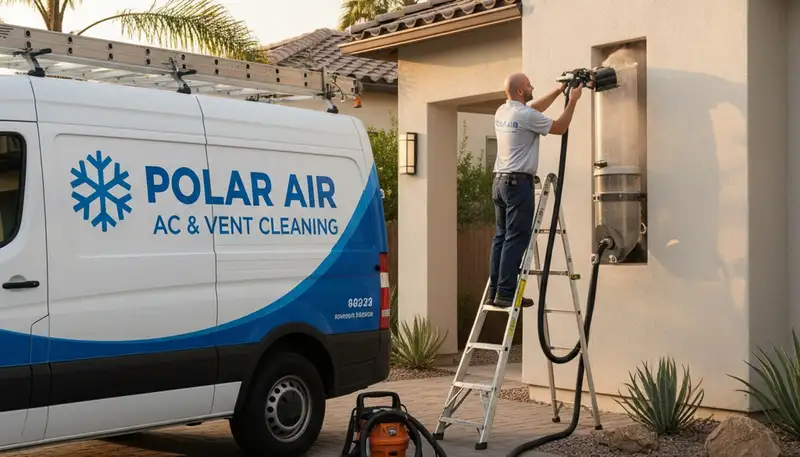 Technician cleaning dryer vent for improved airflow at Omaha NE home | Five Star Cooling