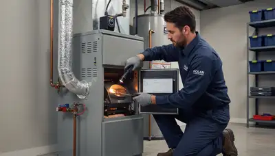 Technician performing furnace repair service in Omaha, NE for Five Star Cooling homeowners