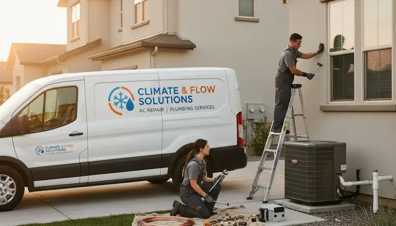 Technician fixing leaking pipe during plumbing service in Omaha, NE by Five Star Cooling