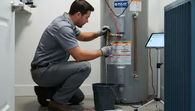 Technician performing water heater repair in Omaha NE for Five Star Cooling service